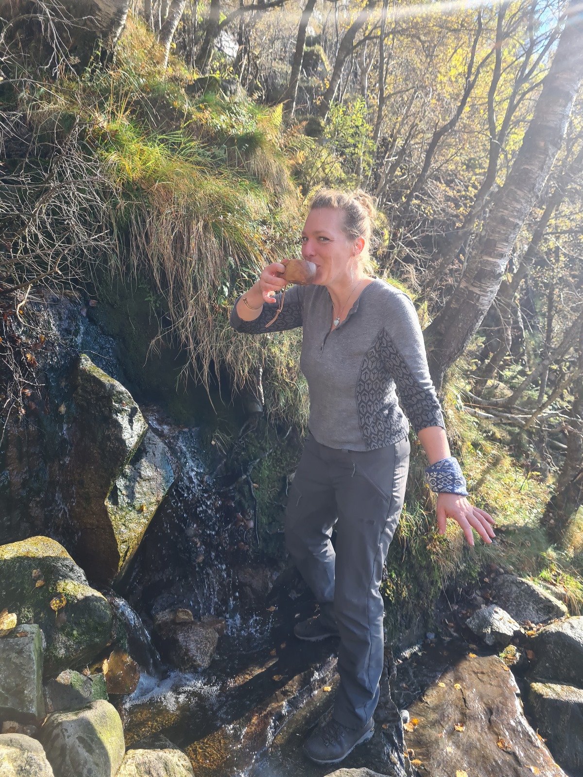 Drinken van de natuurtap op weg naar Preikestolen (NO)